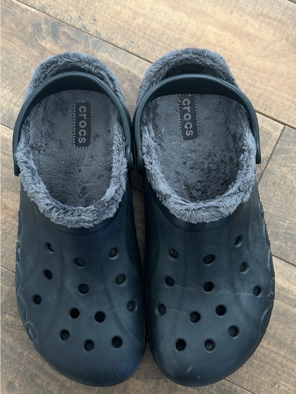 CROCS Black Clog with Gray Fleece Lining